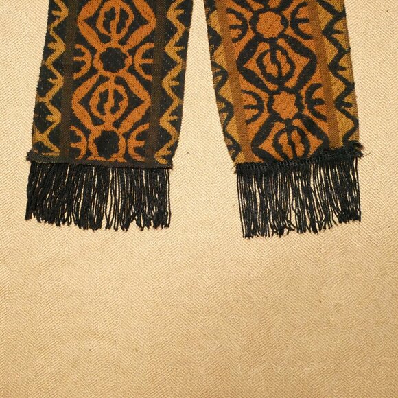 Mens Scarf 100% Wool  / Black & Orange Geometric Patterns - Picture 3 of 5